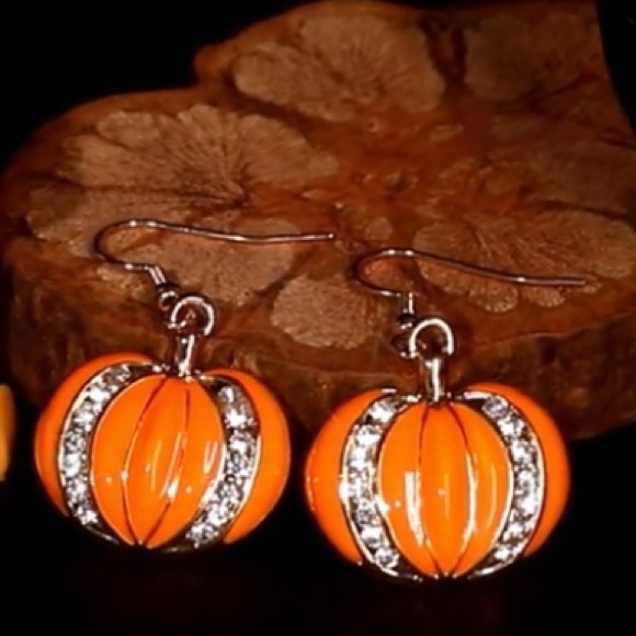 Pumpkin & Rhinestone Earrings - Picture 3 of 5